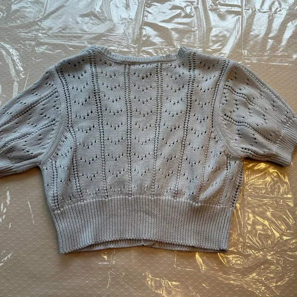 Wild fable cropped light blue dainty knit floral embroidered cardigan - Picture 12 of 13